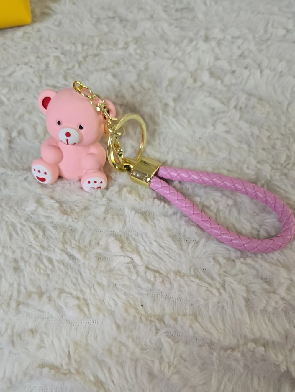 Cute Pink Teddy Keychain with Yellow Purse Charm - Accessories